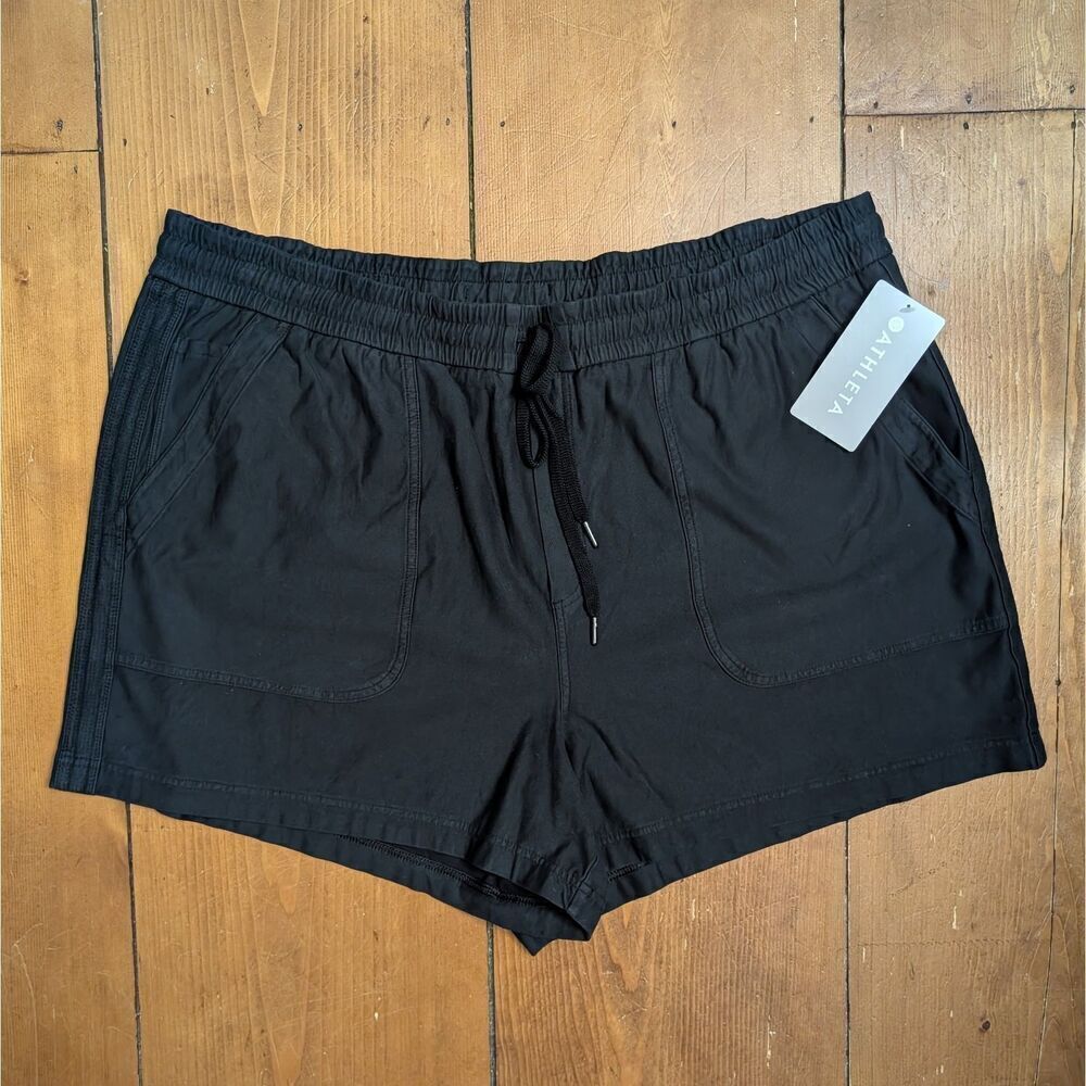 ATHLETA Women’s FARALLON Midi Short Black Pull On Drawstring Stretch sze 26 NWT